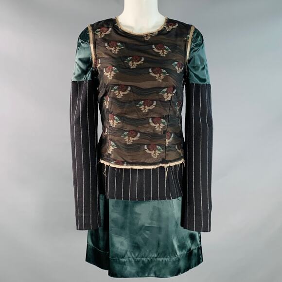 MAISON MARGIELA Size S Black Multi Color Silk Polyester Floral Layered Dress - Picture 1 of 8